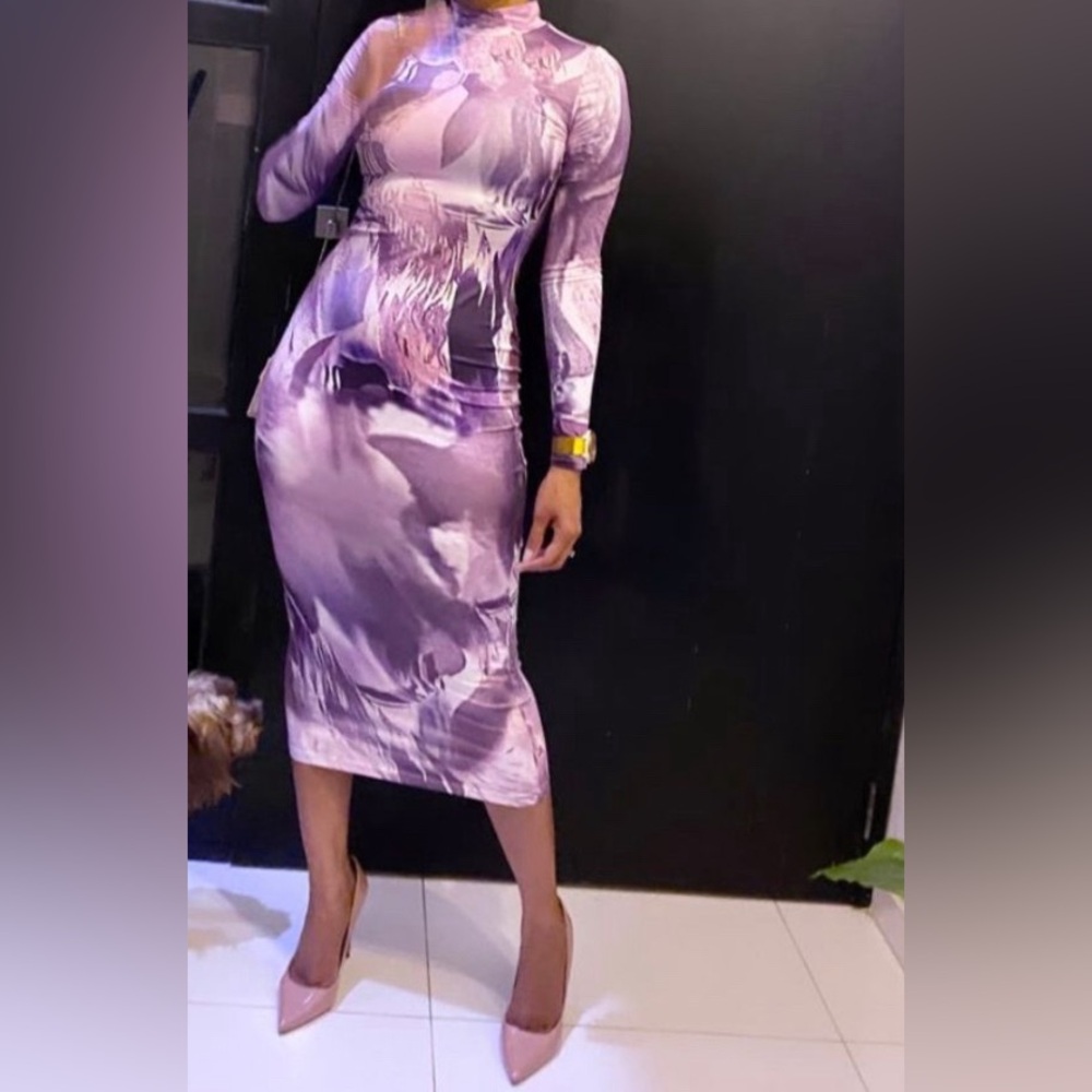 Shein Maxi Long sleeve Purple Camo dress